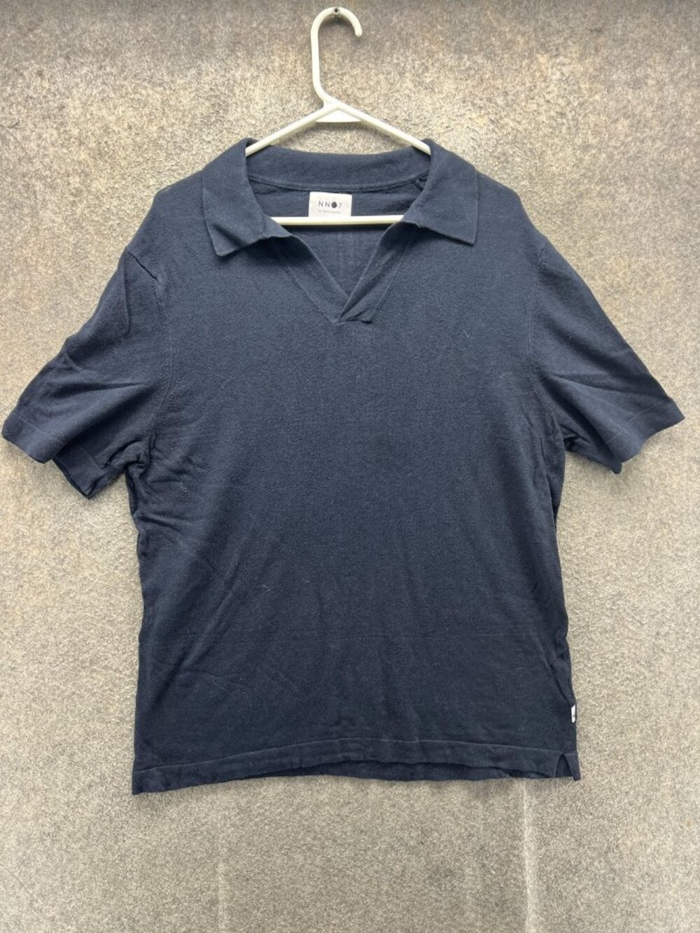 NN07 No Nationality Polo Shirt Mens Large Blue Short Sleeve Open Collar Cotton
